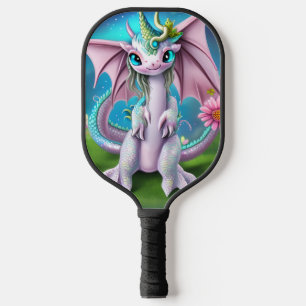 Raquette De Pickleball Sympa Dragon de Bébé souriant avec Poster Fleurs