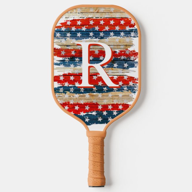 Raquette De Pickleball Tan Russe Drapeau Américain Monogramme (Recto)