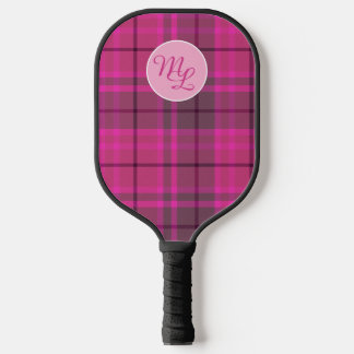 Raquette De Pickleball Tartan à carreaux personnalisé rose et violet prep