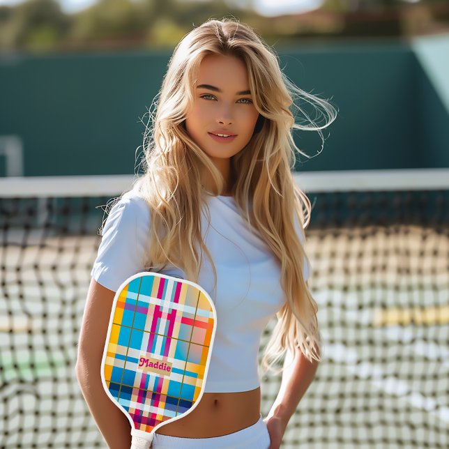 Raquette De Pickleball Tendance Monogramme couleur plaid (Stylish Personalized Colorful Professional Pickleball Paddle )