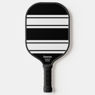 Raquette De Pickleball Texte personnalisé du Motif de bande blanc noir mo