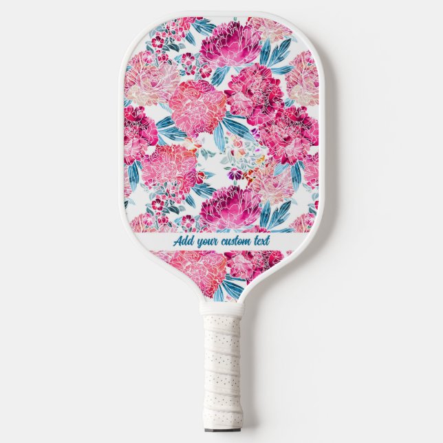Raquette De Pickleball Texte personnalisé du Motif de fleurs d'aquarelle  (Recto)