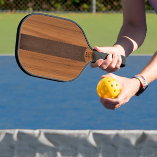 Raquette De Pickleball Texture de bois d'acajou et de cuir brun avec mono