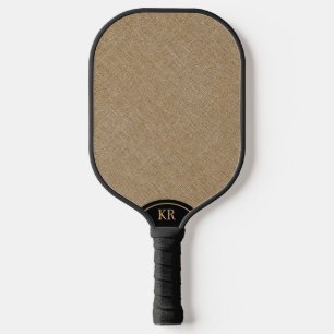 Raquette De Pickleball Texture de lin beige monogramme minimal