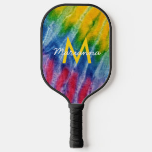 Raquette De Pickleball Tie Dye Nom initial Rouge Bleu Vert