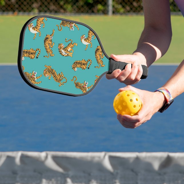 Raquette De Pickleball Tiger sur Motif Turquoise (Insitu)