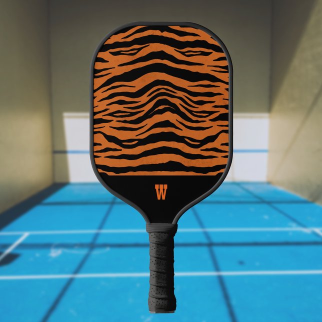 Raquette De Pickleball Tigre Noir Orange Grandes Et Monogramme Initiale (Créateur téléchargé)