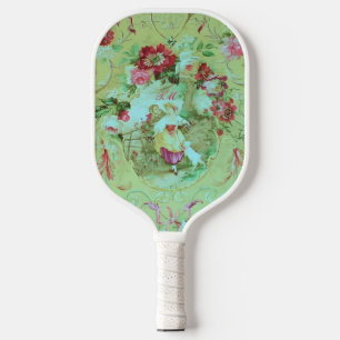 Raquette De Pickleball Toile victorienne Rococo Floral Sage Green Initial
