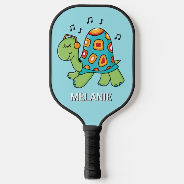 Raquette De Pickleball Tortue mignonne avec notes musicales Personnalisé (Recto)