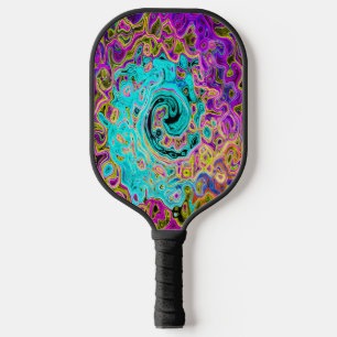Raquette De Pickleball Tourbillon Liquide Rétro Abstrait Groovy Bleu Aqua
