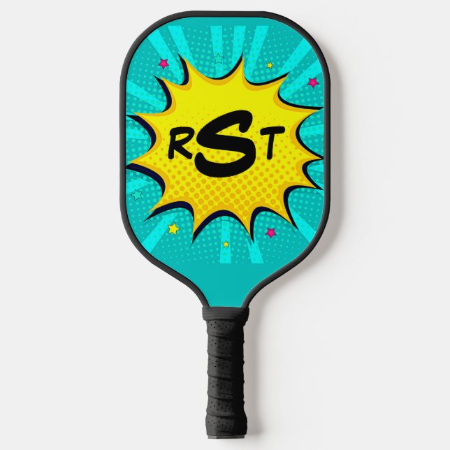 Raquette De Pickleball Toute 3 Lettre Initiale Monogram Aqua Pop Art Clou (Recto)