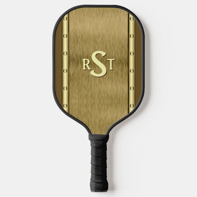 Raquette De Pickleball Toute 3 Lettre initiale Monogramme Métal brossé Br (Recto)