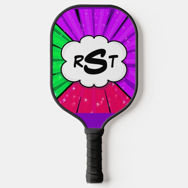 Raquette De Pickleball Toute 3 Lettre Initiale Monogramme Pop Art Purple  (Recto)