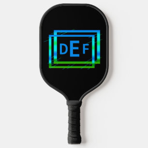 Raquette De Pickleball Toute 3 lettre monogramme initiale bleu vert géomé