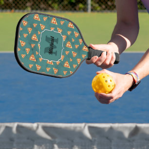 Raquette De Pickleball Tranches de pizza cool motif sarcelle vintage Mono