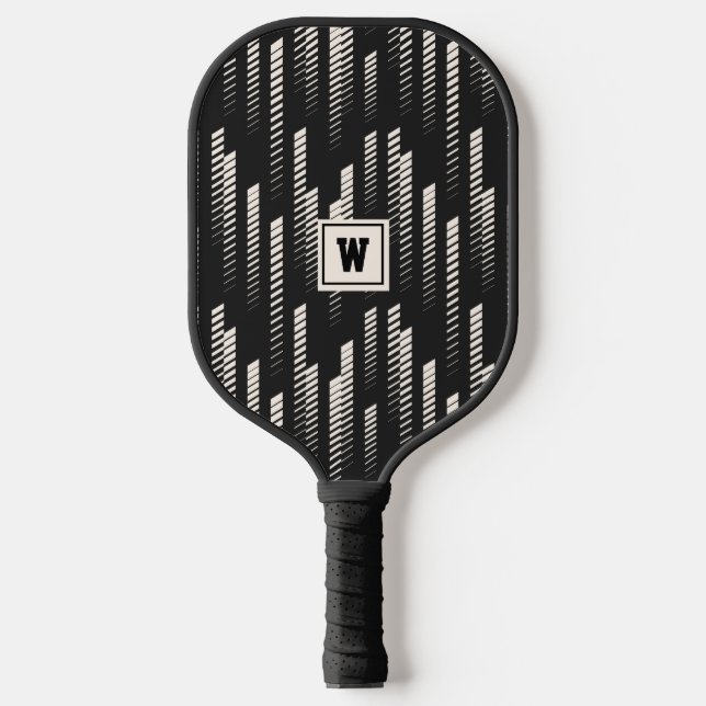 Raquette De Pickleball Trendy Black Abstrait Géométrique Stripe Monogramm (Recto)