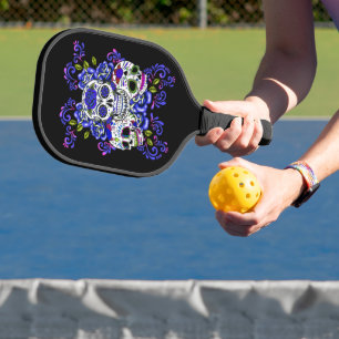 Raquette De Pickleball Triple Skull Blue Floral Sugar Skulls