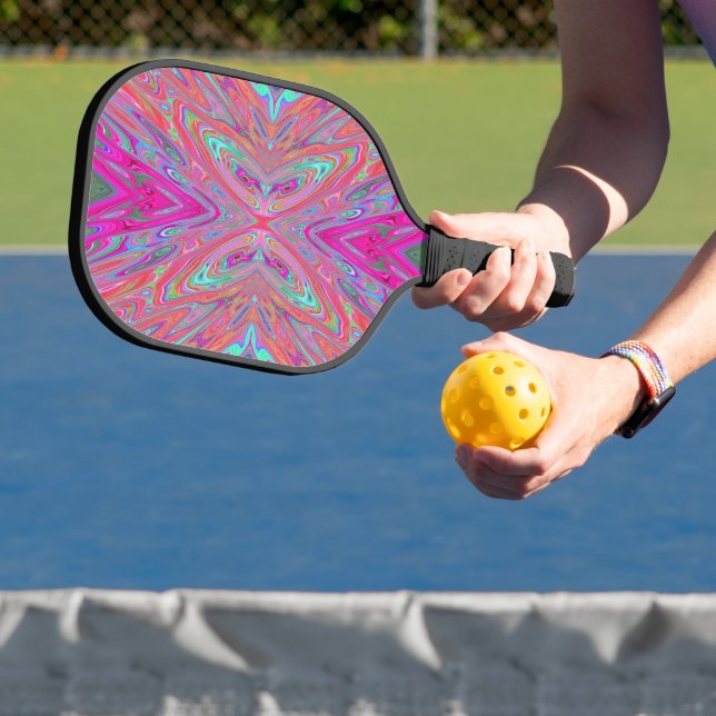 Raquette De Pickleball Trippy rose, Aqua et Magenta papillon Abstrait (Insitu)