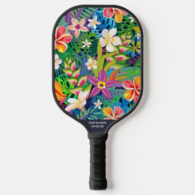 Raquette De Pickleball Tropical Leaf Floral Botanal Nom personnalisé Numé (Recto)