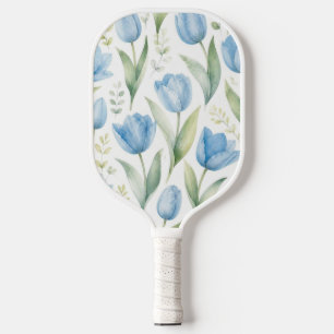 Raquette De Pickleball Tulipes Bleues Peinture Florale Aquarelle Botaniqu