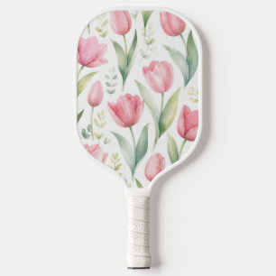 Raquette De Pickleball Tulipes roses Peinture florale aquarelle botanique