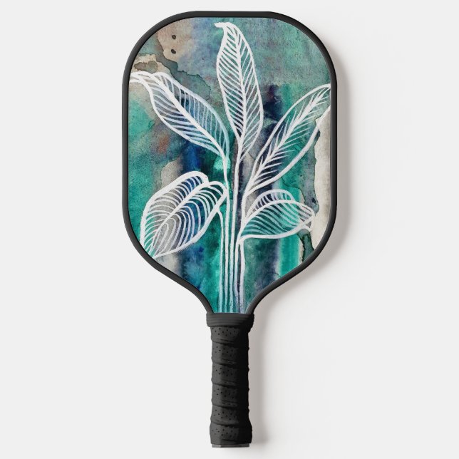 Raquette De Pickleball Turquoise Bleu & Turquoise Aquarelle Botanique Mod (Recto)