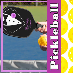 Raquette De Pickleball Tuxedo noir avec fleur de lavande personnalisé