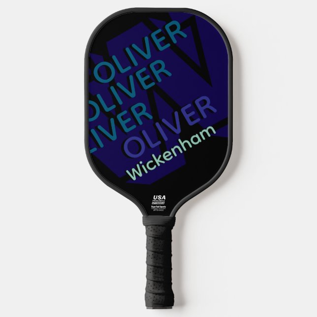 Raquette De Pickleball Typographie moderne Cool Nom bleu (Recto)