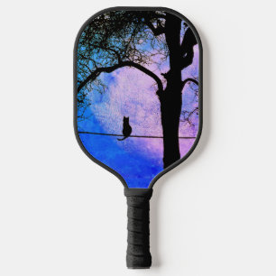 Raquette De Pickleball Un chat noir sur un fil pleine lune