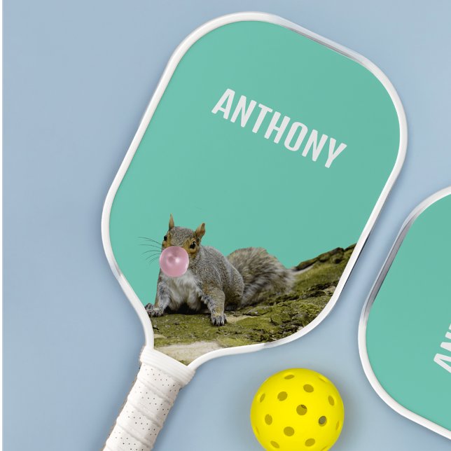 Raquette De Pickleball Un écureuil souffle une bulle photo d'un animal (Créateur téléchargé)