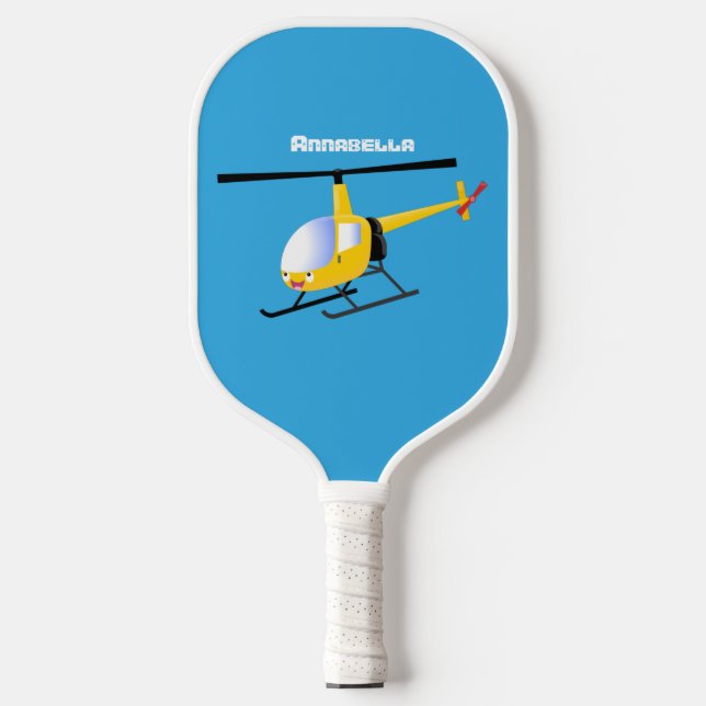 Raquette De Pickleball Un joli hélicoptère de dessin animé jaune (Recto)