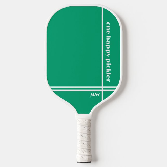 Raquette De Pickleball Un Joyeux Pickler Mint Vert Blanc Initiales Drôle (Recto)