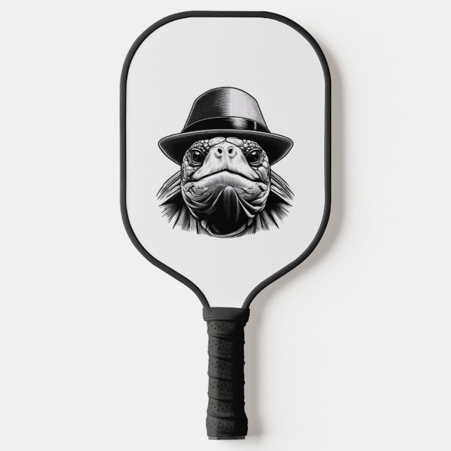 Raquette De Pickleball Une tortue avec un casquette, un look classique (Recto)