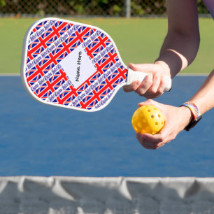 Raquette De Pickleball United Kingdom and Great Britain Flag Tiled Name