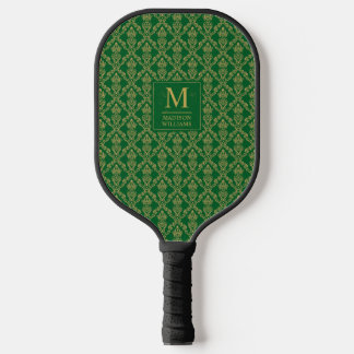Raquette De Pickleball Vert émeraude et or, motif damassé sans couture