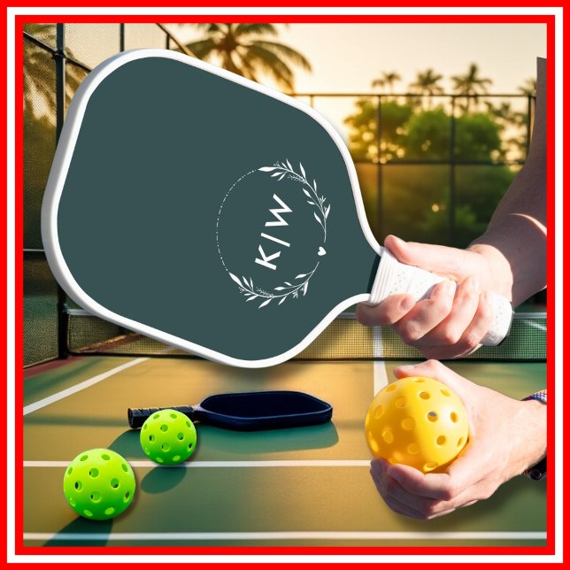 Raquette De Pickleball Vert et blanc des forêts | Monogramme des initiale (Créateur téléchargé)
