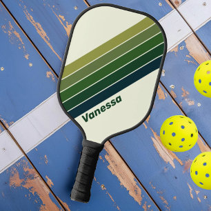 Raquette De Pickleball Vert Rétro cinq Rayures avec Nom