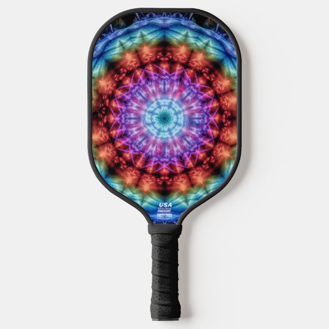 Raquette De Pickleball Vibrant Tie Dye Kaleidoscope Rainbow Mandala (Recto)