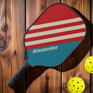 Raquette De Pickleball Vintage Sport Aqua Surf Rayures avec Nom