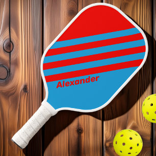 Raquette De Pickleball Vintage Sport Bleu Électrique Rayures Rouges avec