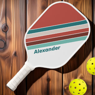 Raquette De Pickleball Vintage. Sport Rayures Arc-en-ciel Menthe avec Nom