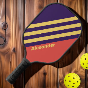 Raquette De Pickleball Vintage Sport Surf Sunset Rayures avec Nom