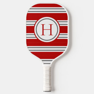 Raquette De Pickleball Vivid rouge & gris moderne Monogramme rayé
