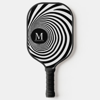 Raquette De Pickleball Vortex d'illusion optique Monogramme noir et blanc
