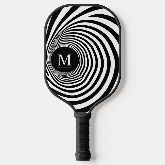 Raquette De Pickleball Vortex d'illusion optique Monogramme noir et blanc (Recto)