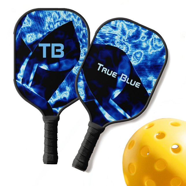 Raquette De Pickleball Vrai bleu avec nom et initiales (Créateur téléchargé)