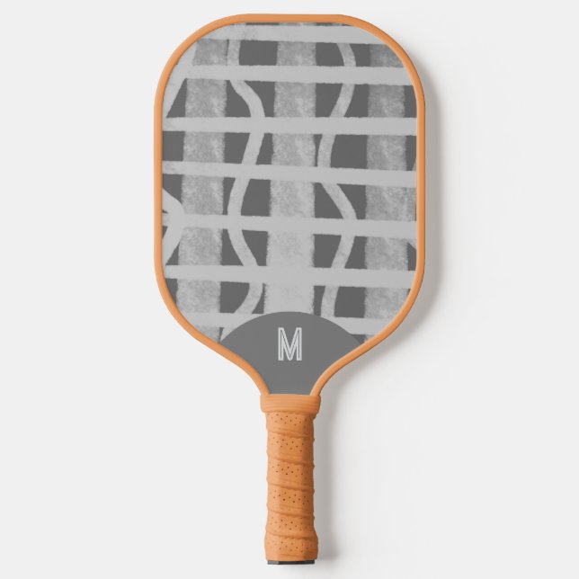 Raquette De Pickleball Wacky Boho Gray Monotone Painted Monogramed (Recto)