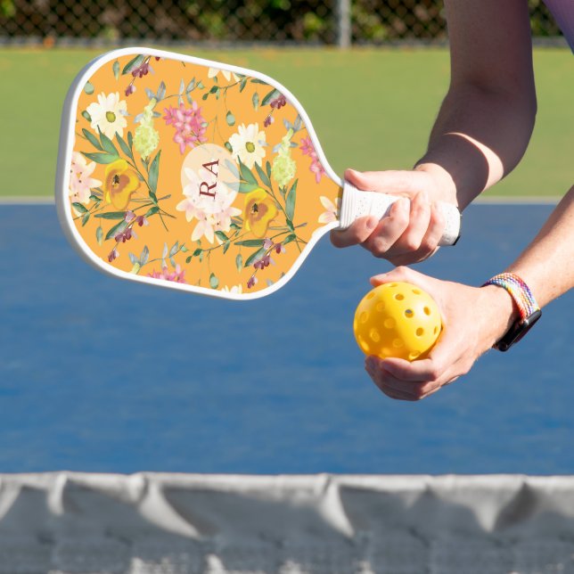 Raquette De Pickleball Yellow Floral Personalized Initials (Insitu)