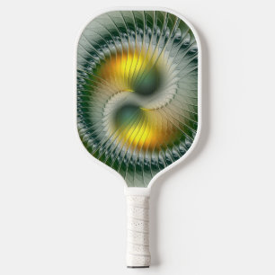 Raquette De Pickleball Yin Yang Vert Jaune Abstrait Fractal Coloré