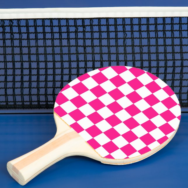 Raquette De Ping Pong à damiers carré chaud rose blanc rétro géométrique (Insitu)